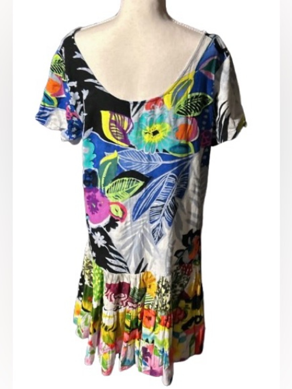 Vintage Jams World Dress Tropical Floral Boho Ruffle Short Sleeved Y2K 90s LG - Picture 14 of 15